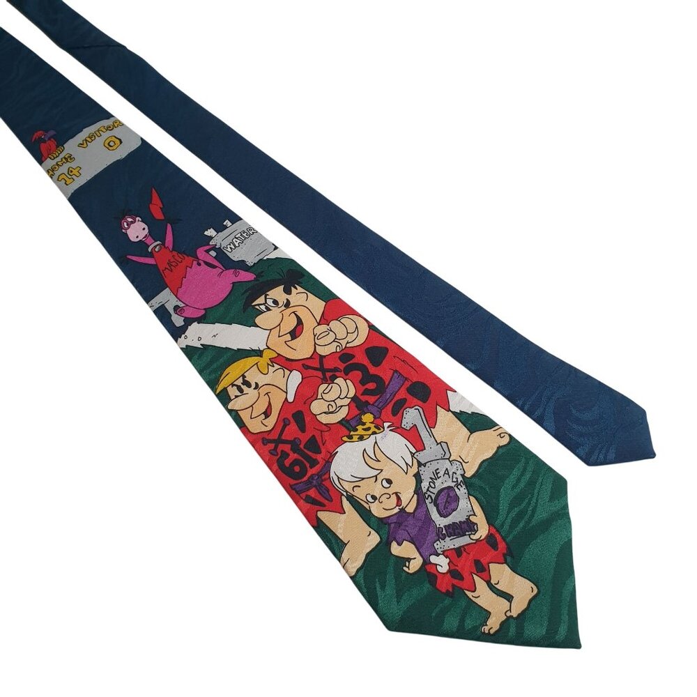 Vintage Flintstones Cartoon Network Silk Tie Fred Barney Dino Bam Football